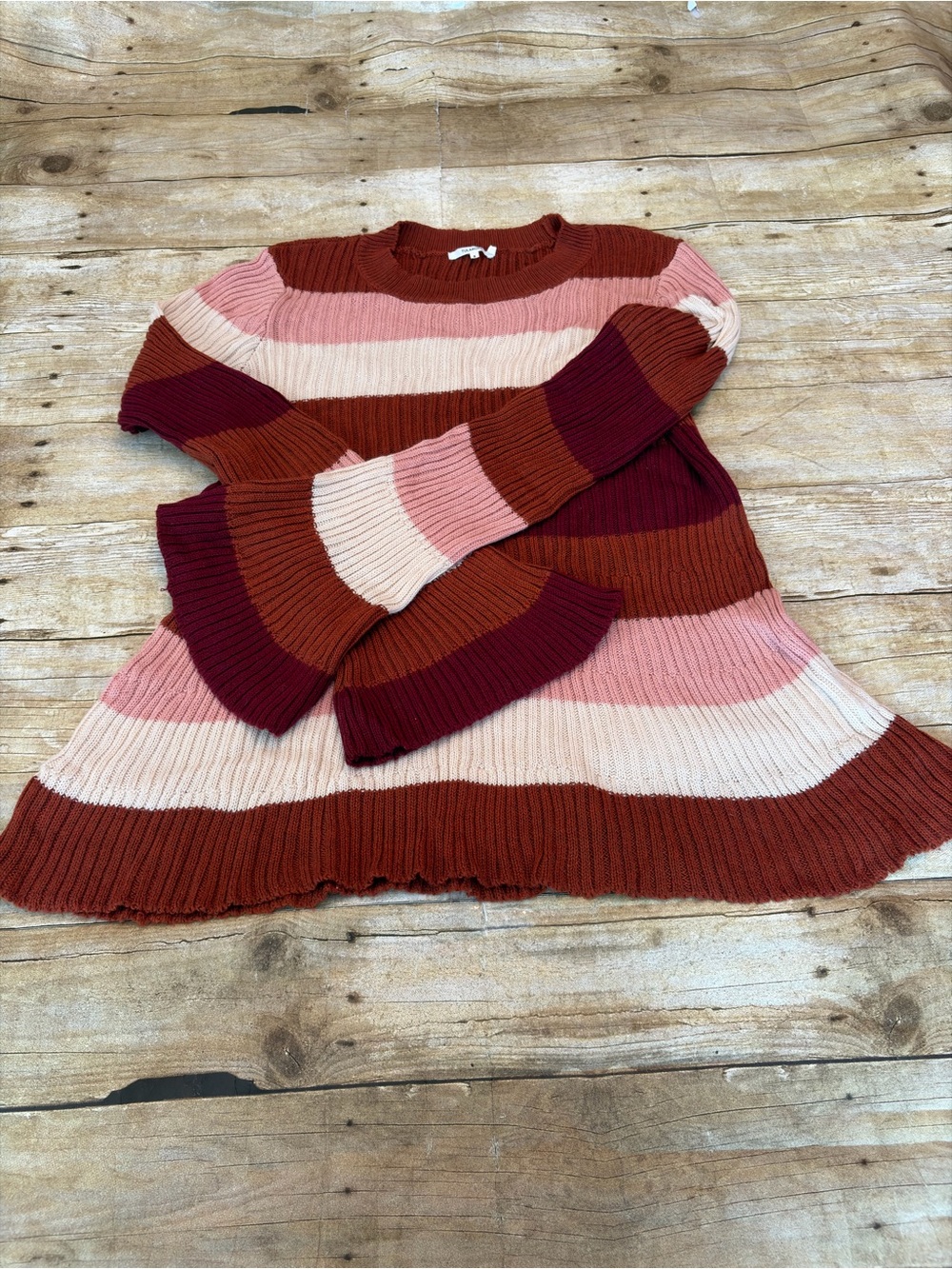 Tularosa Striped Ribbed Sweater in Pink, Rust & Burgundy